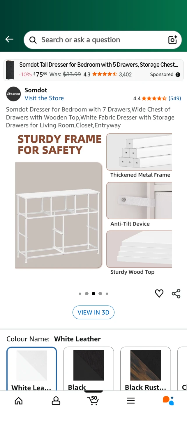 Somdot Tall Dresser - White Leather Finish - photo 5