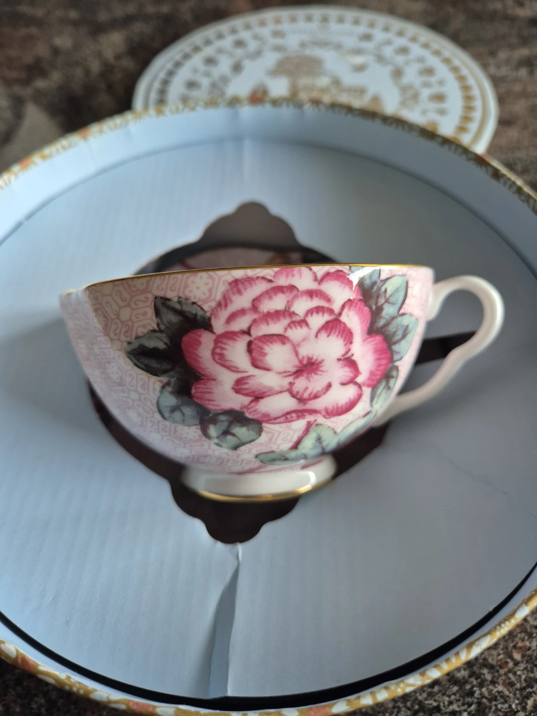 Wedgwood Cuckoo Pink and Blue Teacup and Saucer - Bone China