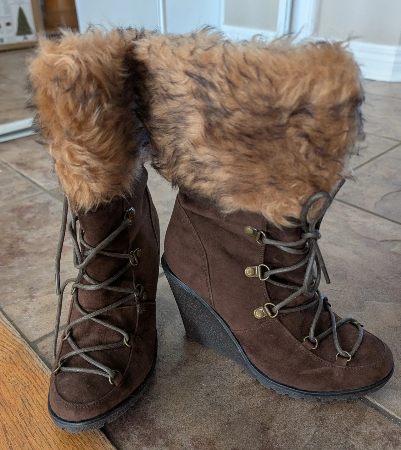 Brown Wedge Heel Winter Boots
