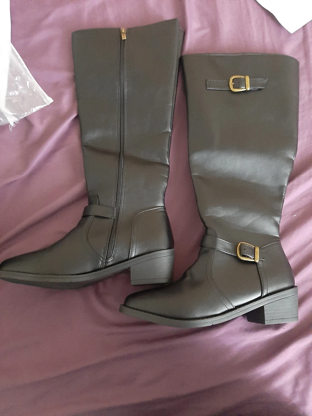 Black Knee-High Boots with Buckle Detail - photo 2