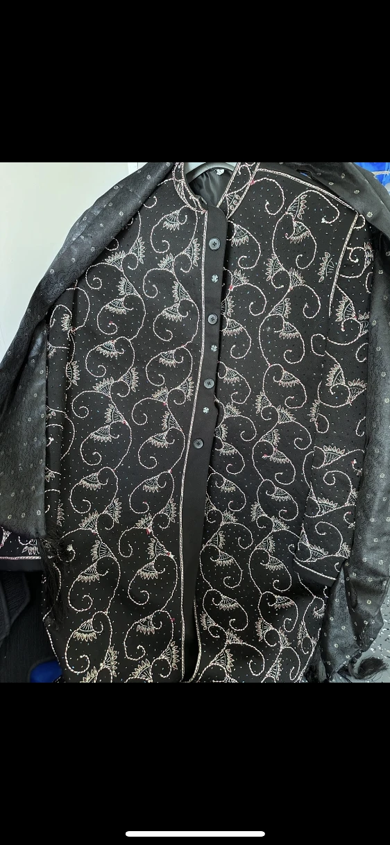 Black Embellished Jacket & Scarf Set