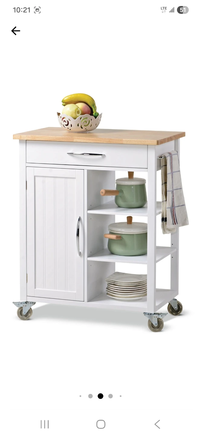 White Kitchen Cart with Wood Top - photo 2