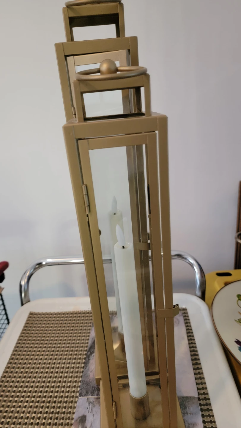 Gold Metal Lantern with LED Candle - photo 2
