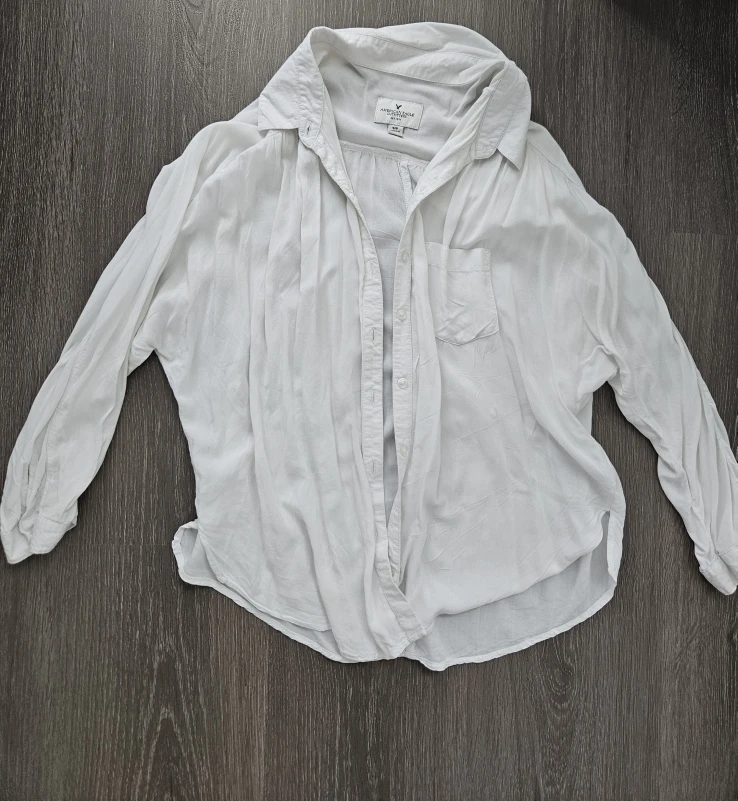 American Eagle White Viscose Button Down - Size S