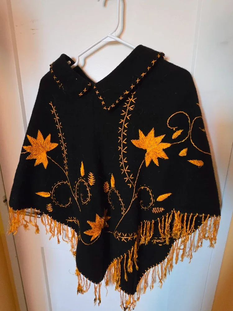 Vintage Embroidered Poncho - Black & Orange image indicator(2)