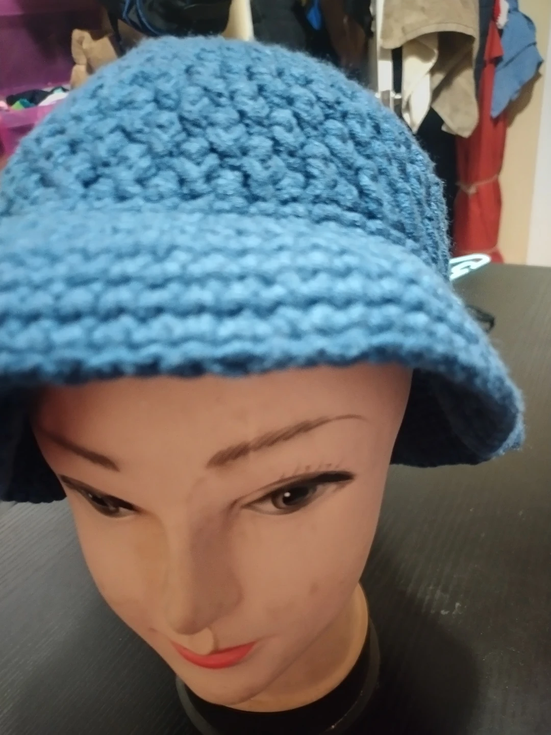 Handmade Knitted Blue Bucket Hat