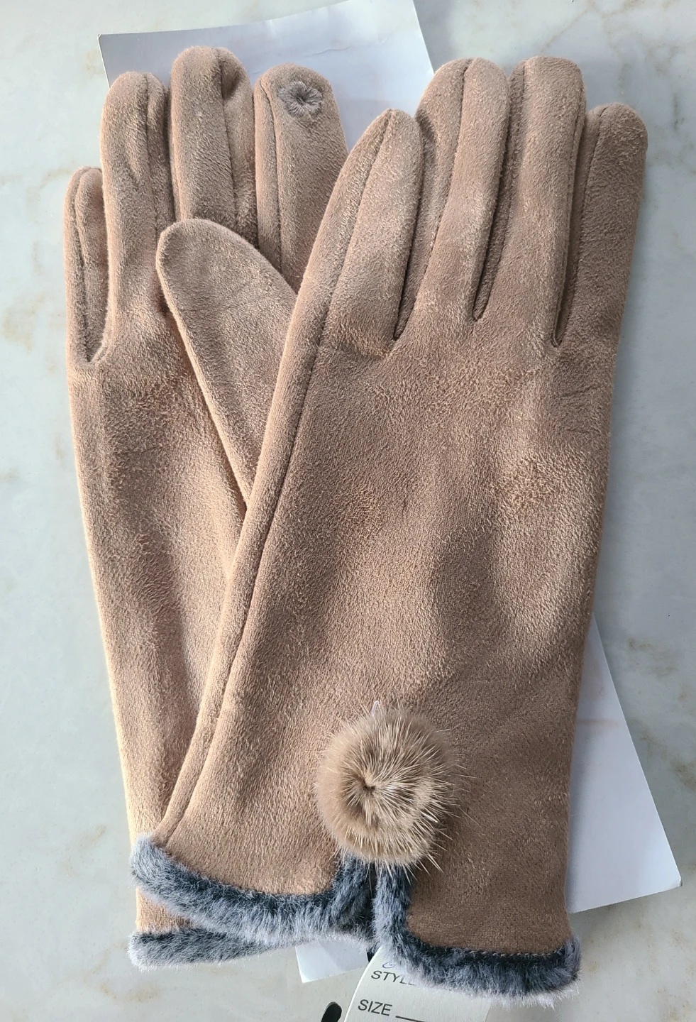 Beige Winter Gloves with Fur Trim - photo 2