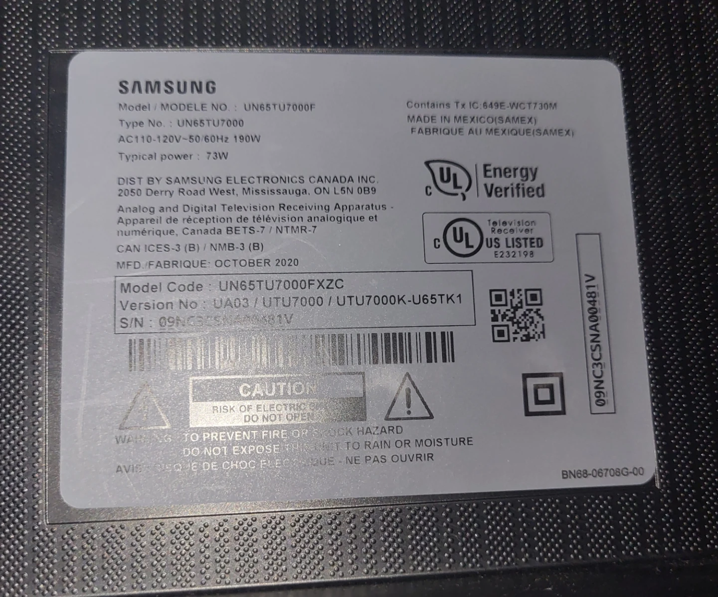 Samsung 65" 4K UHD Smart TV (model: TU7000F) - photo 2