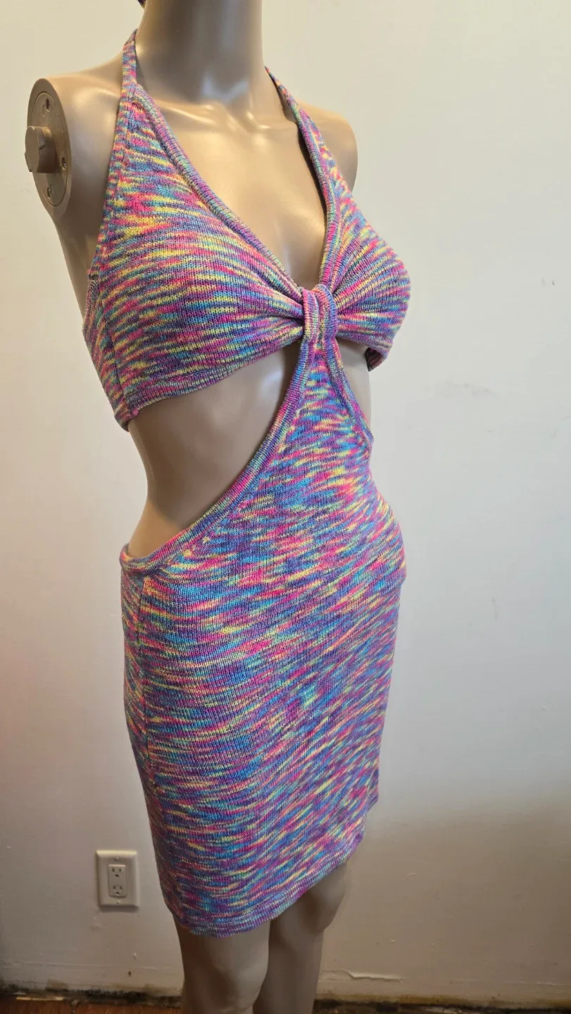 Rainbow Knit Halter Dress Small #Cleanout