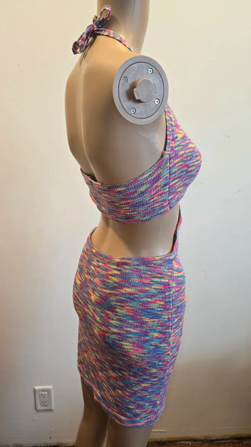 Rainbow Knit Halter Dress Small #Cleanout image indicator(2)