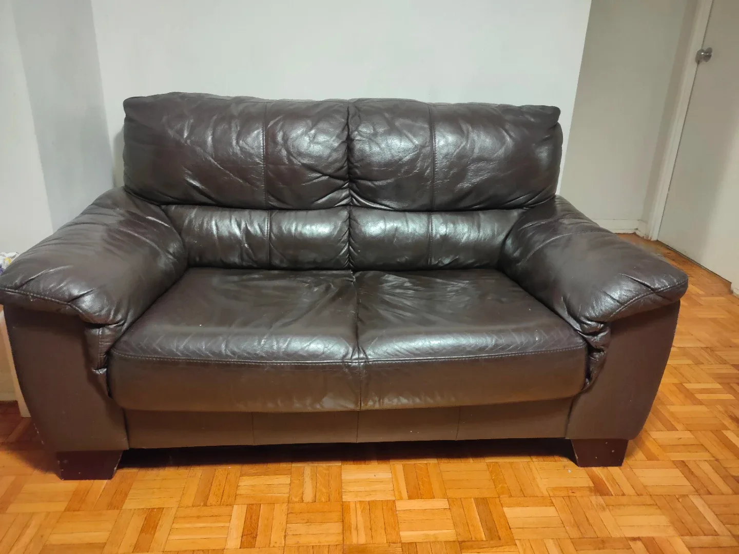 Brown Leather Loveseat Sofa