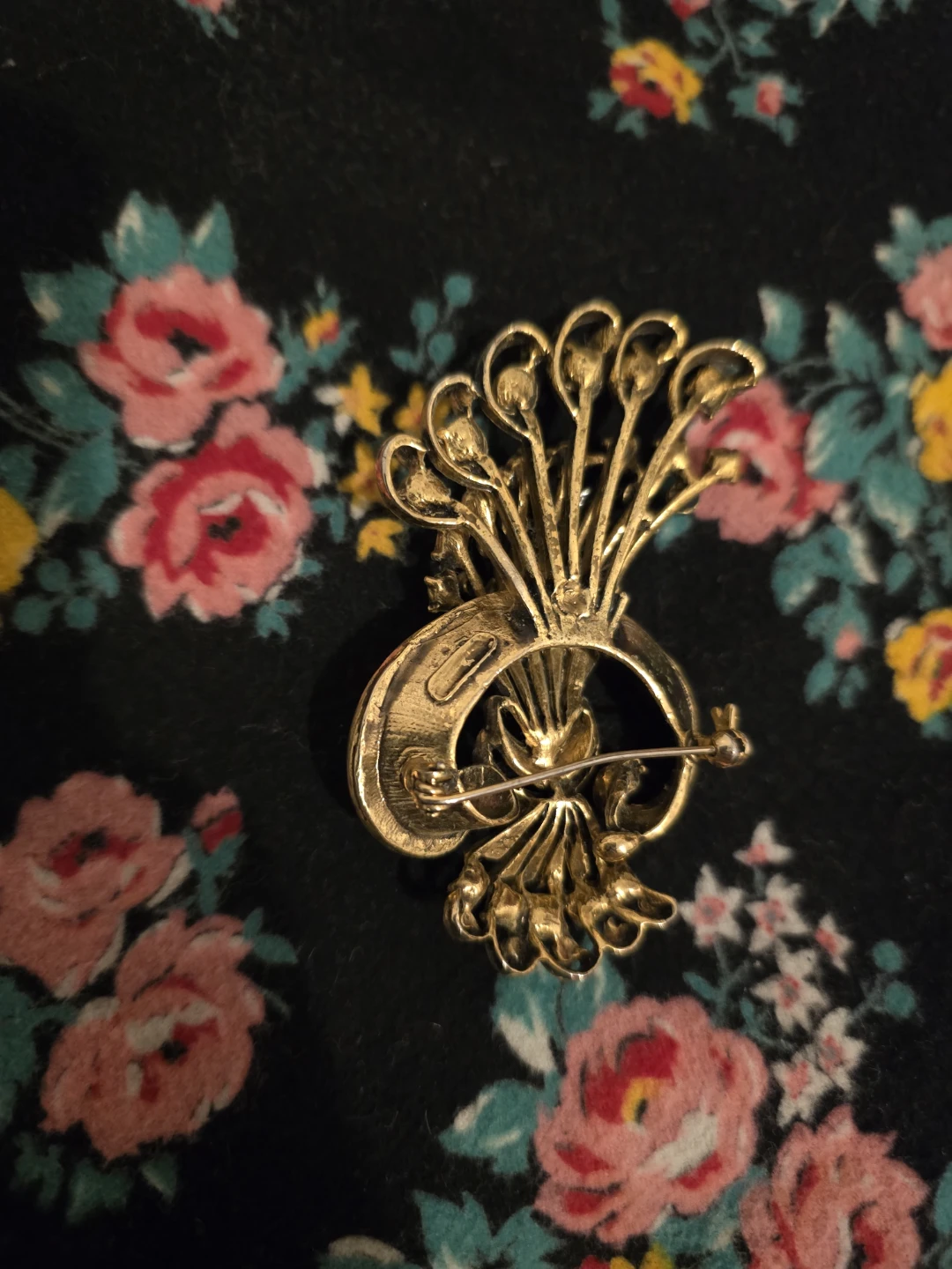 Vintage Large Rhinestone Gold-Tone Floral Brooch Bouquet - photo 2