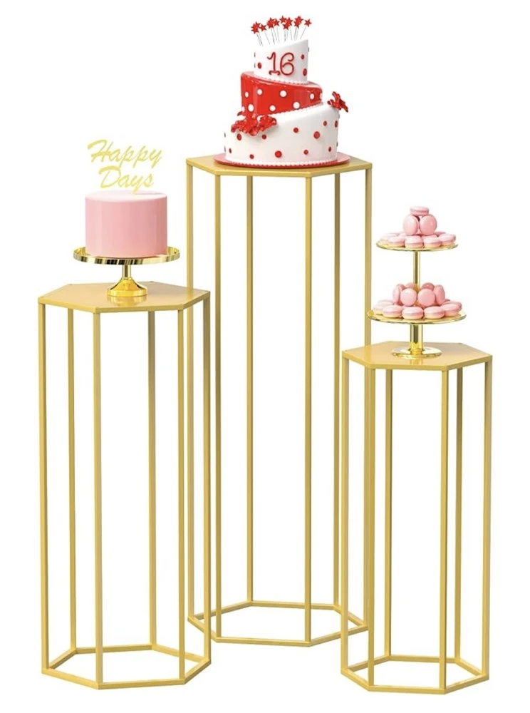 Set of 3 - Wokceer® Hexagon Pedestal Stand - Gold 