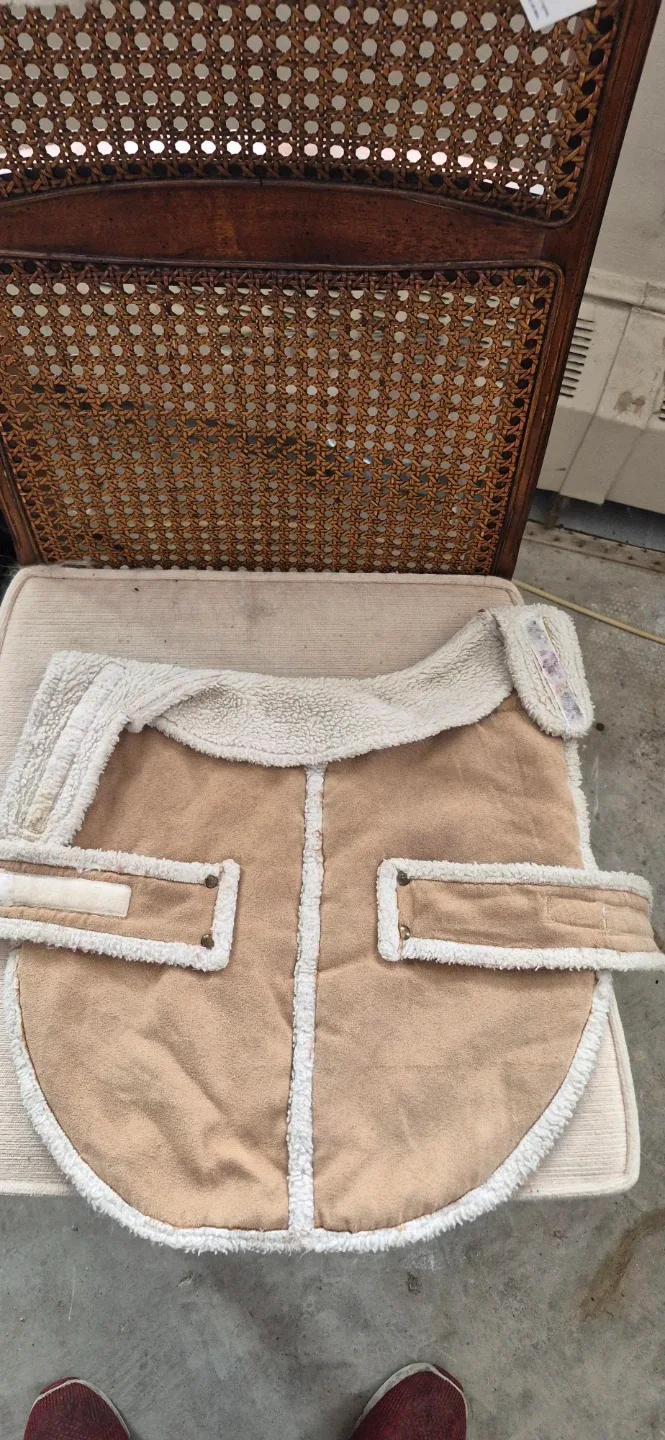 Dog Coat - Tan Suede with Faux Fur Trim image indicator(2)