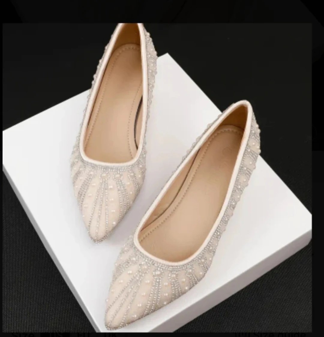 Beige Pearl Embellished Low Heel Pumps - photo 3