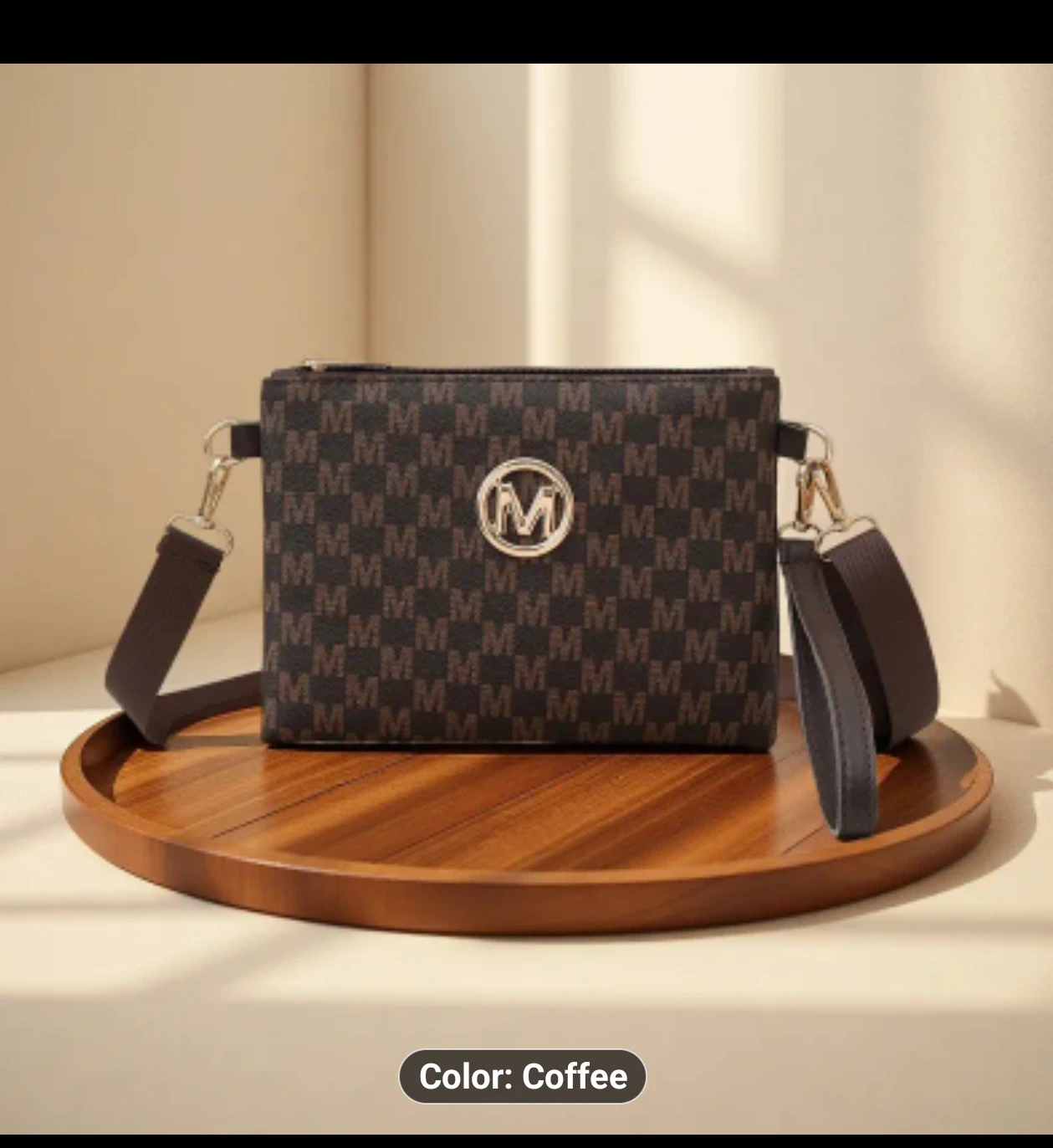 Vintage Brown Patterned Crossbody Bag - Coffee Colour