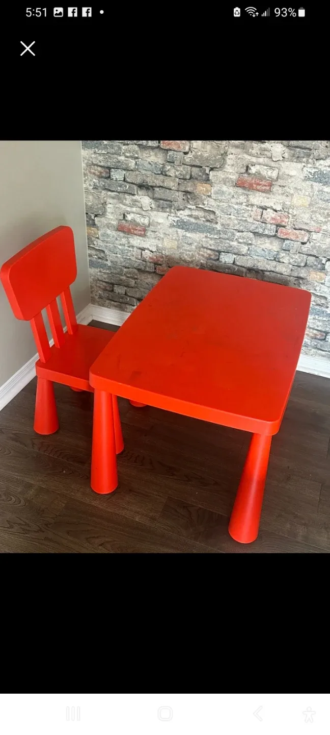IKEA Mammut Red Kids Table and Chair Set