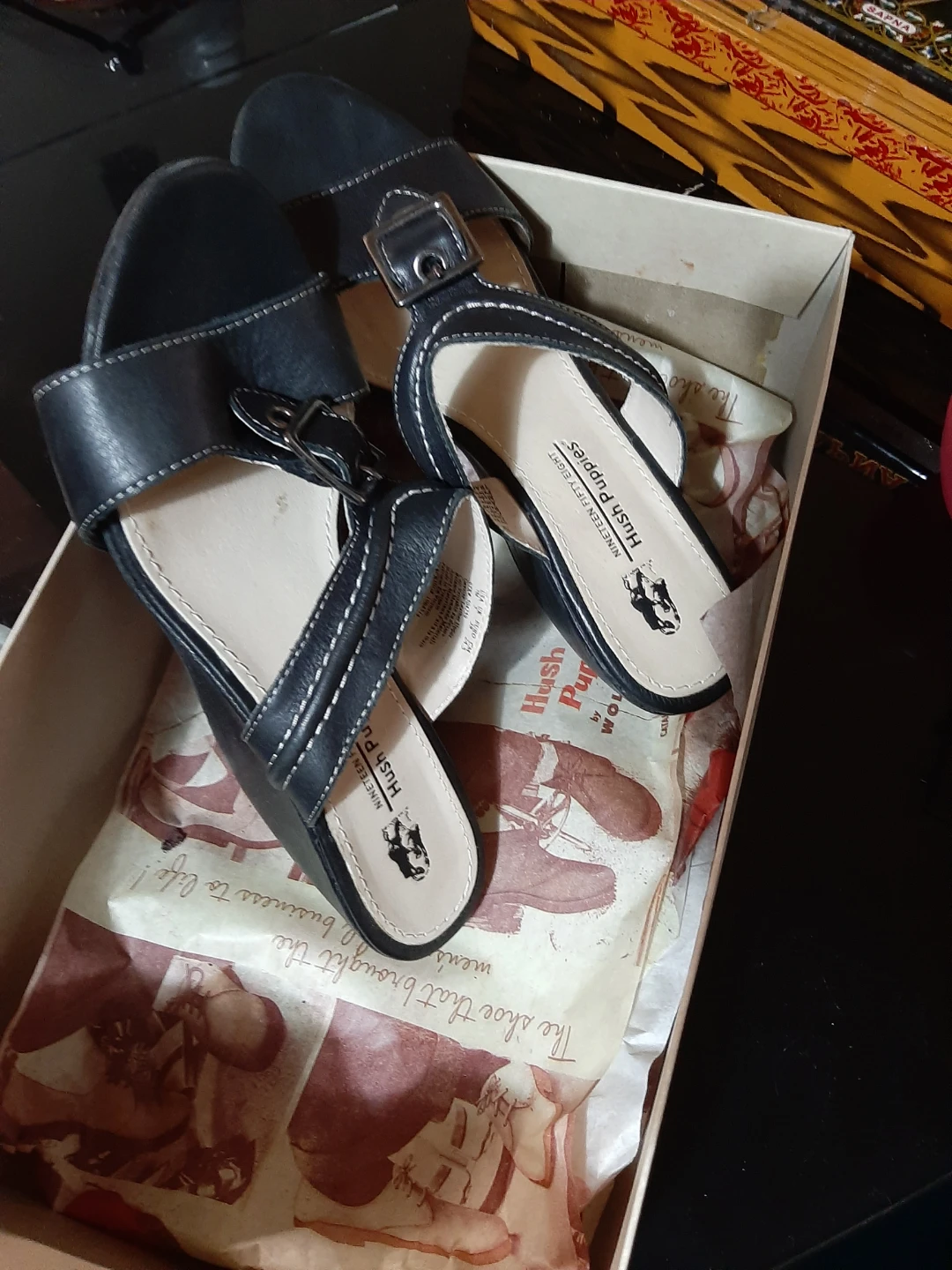 Hush Puppies Black Leather Slides
