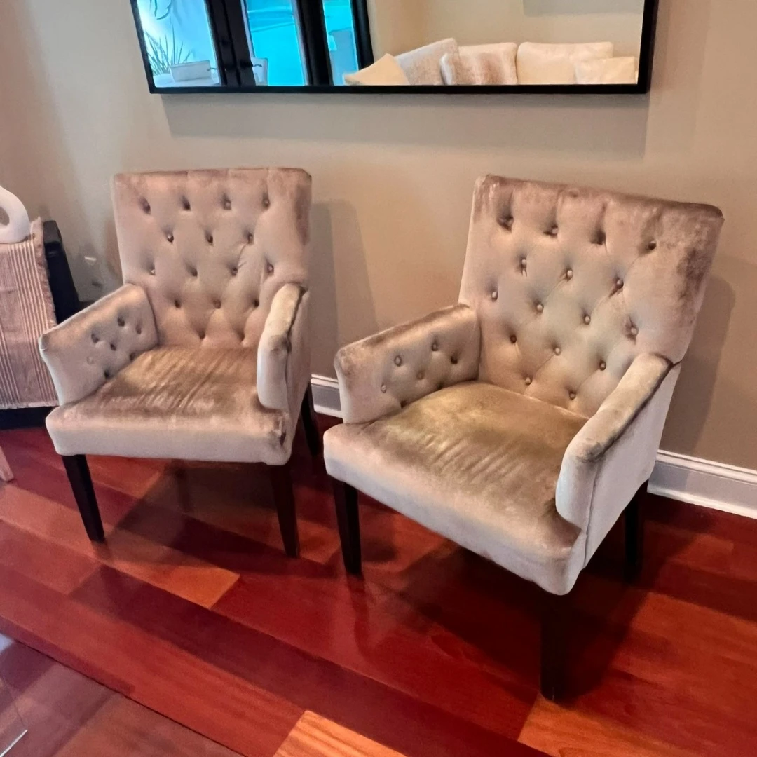 2 gold velvet chairs