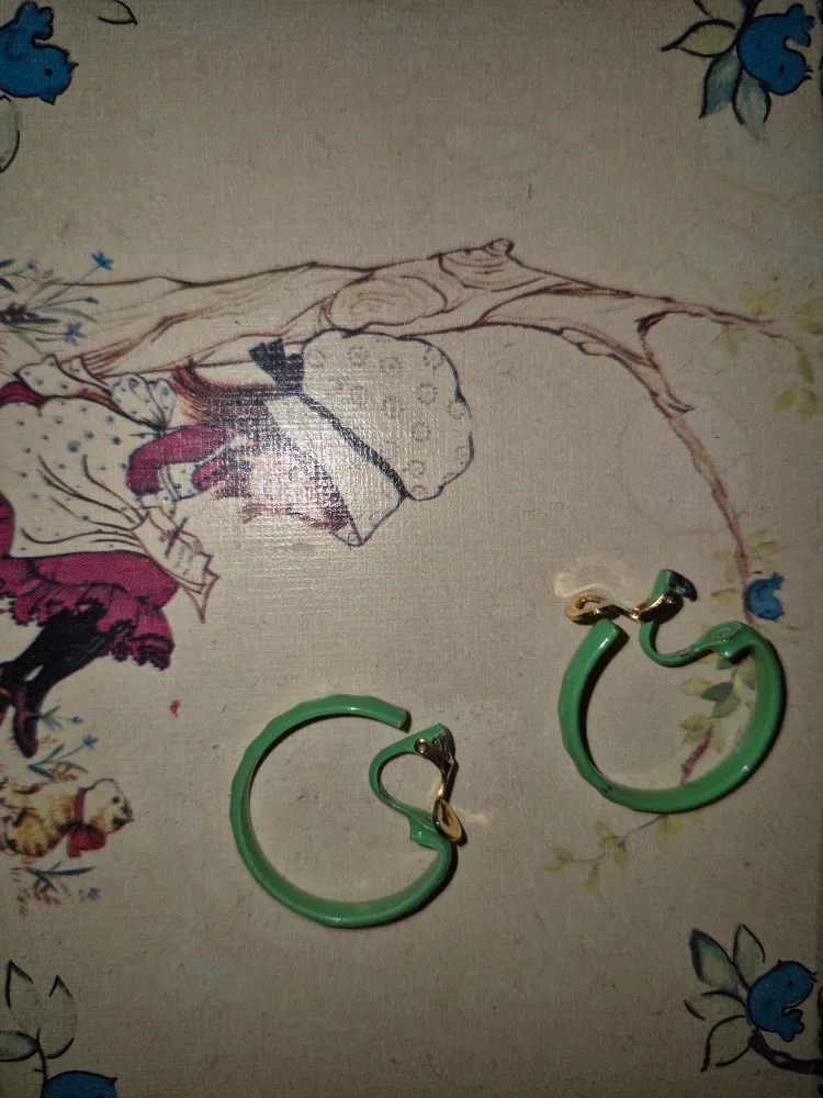 Green Hoop Clip-on Earrings