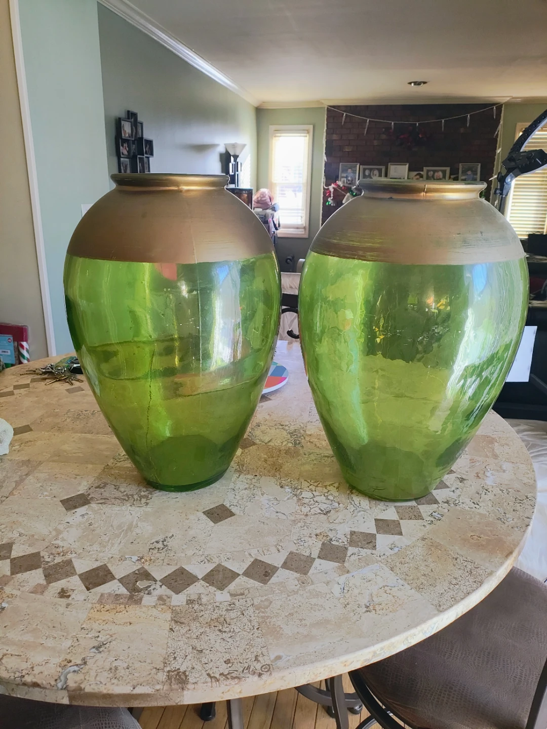 2 Large Green Glass Vase