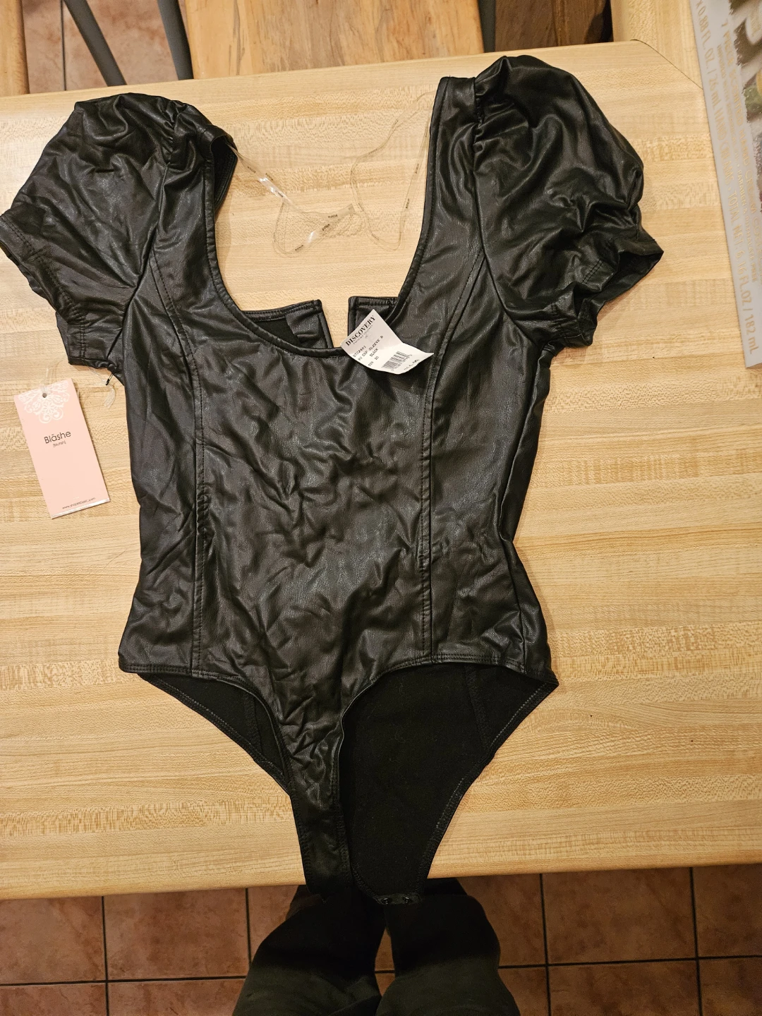 Bläsne Black Faux Leather Bodysuit
