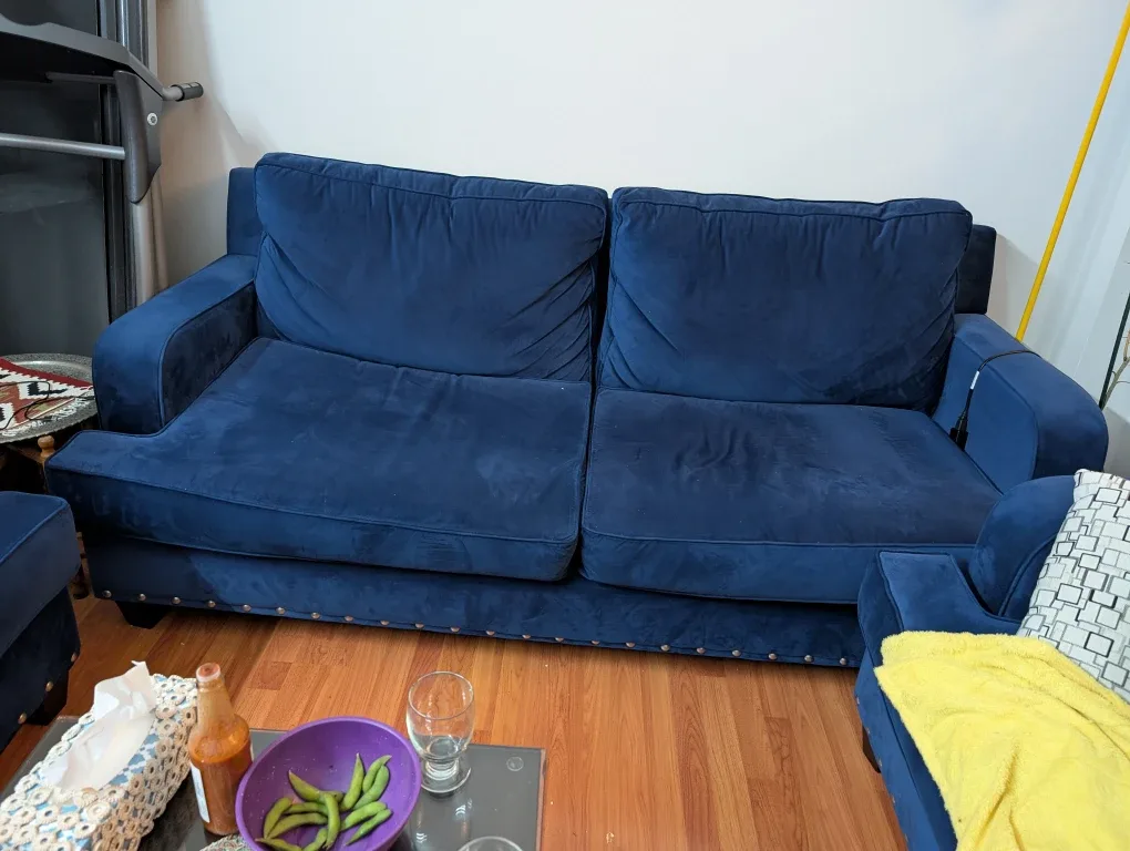 3 seat Blue Velvet Sofa