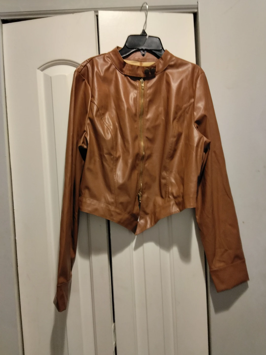 Brown Faux Leather Jacket & Shorts Set - photo 2