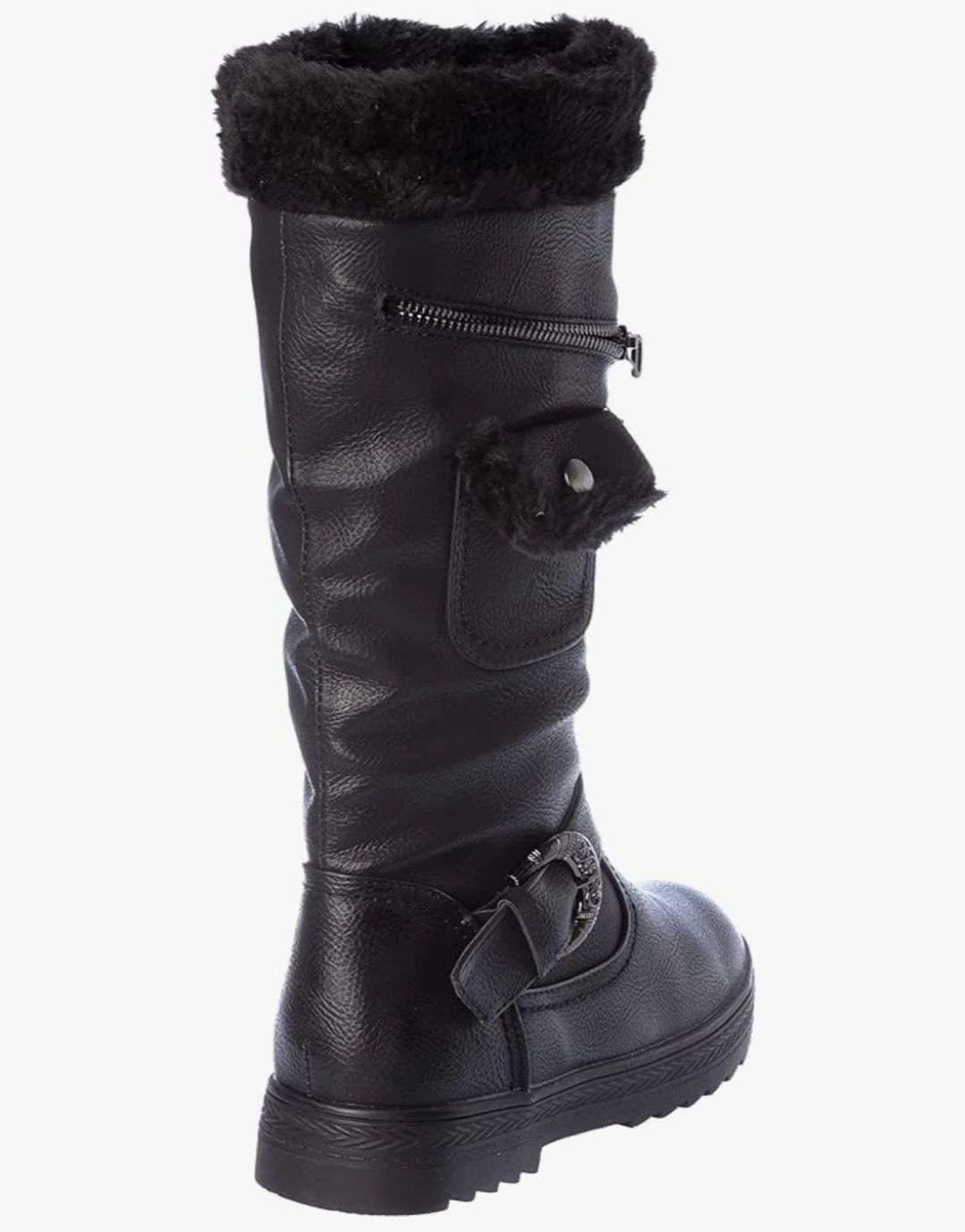 🧤Reduced Faux  Leather Boots with Fur Trim
