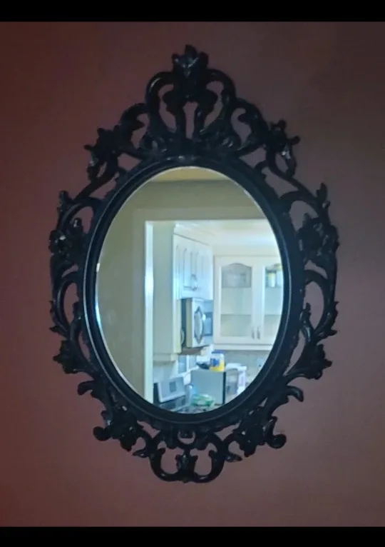 Ornate Oval Wall Mirror - Black Frame