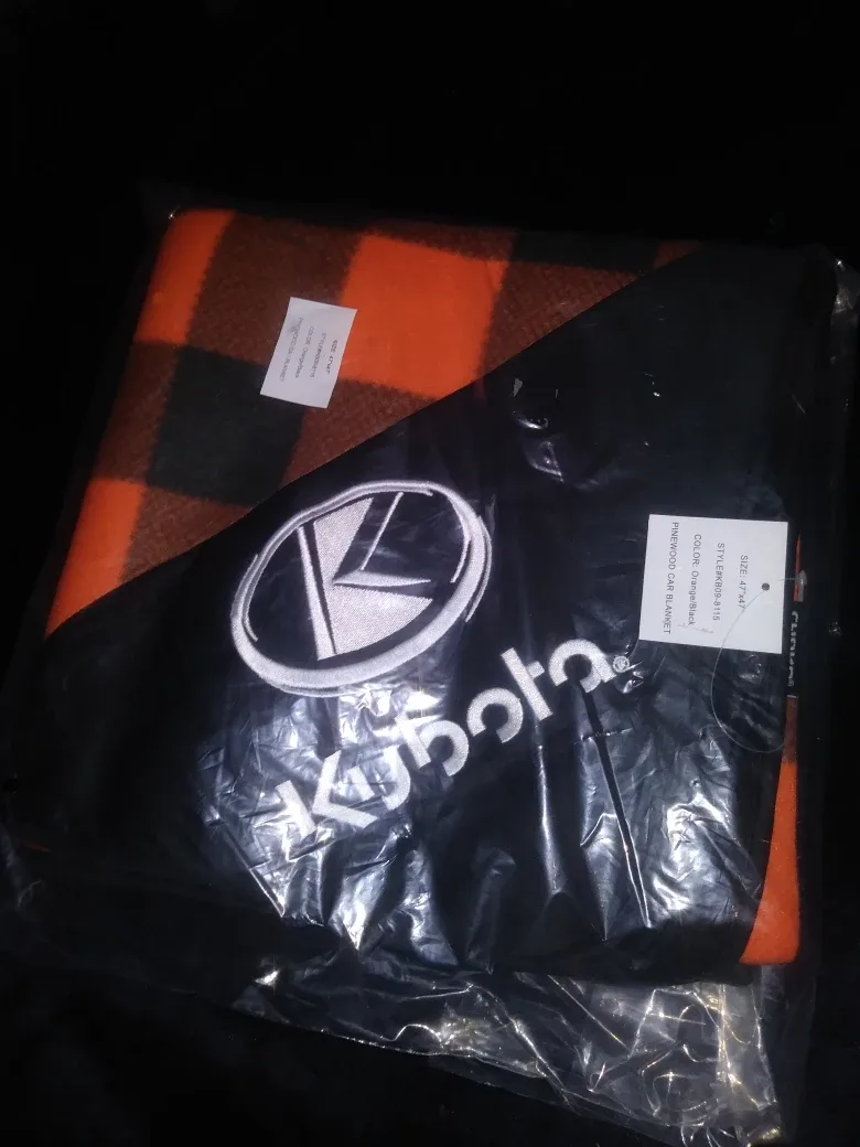 Kubota Pinewood Car Blanket 47x47 Orange/Black - New!