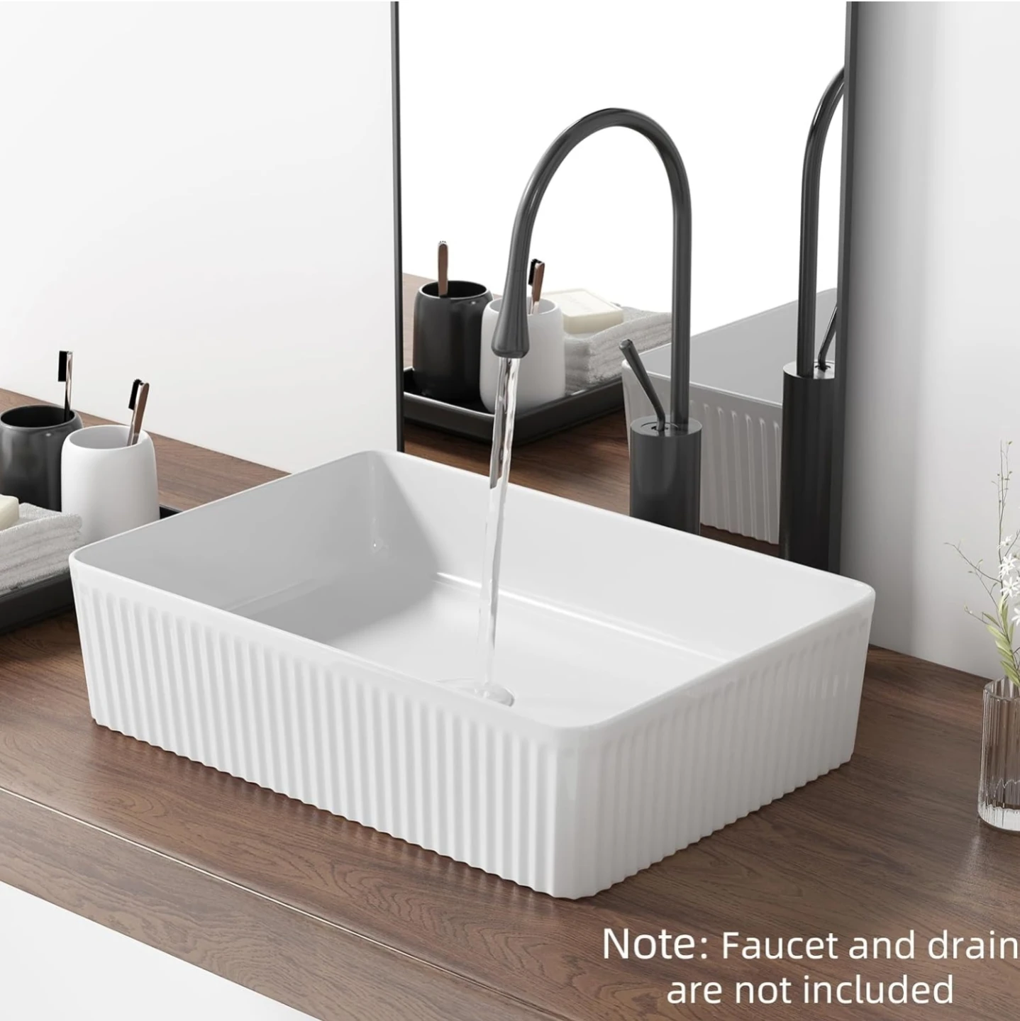 Qishka White Rectangular Vessel Sink - 20" x 13.5" - photo 3