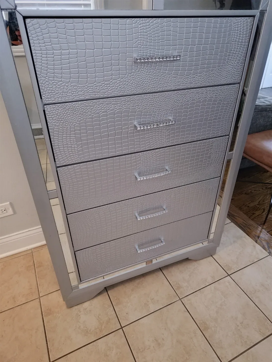 Silver Mirrored 5-Drawer Chest