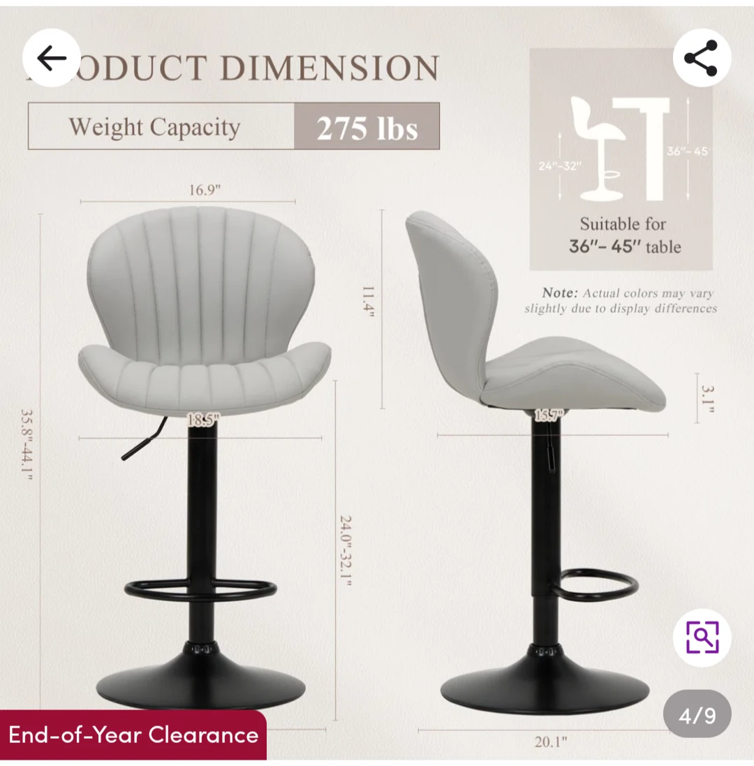 Set of 2 Swivel adjustable Bar Stools - grey - photo 4