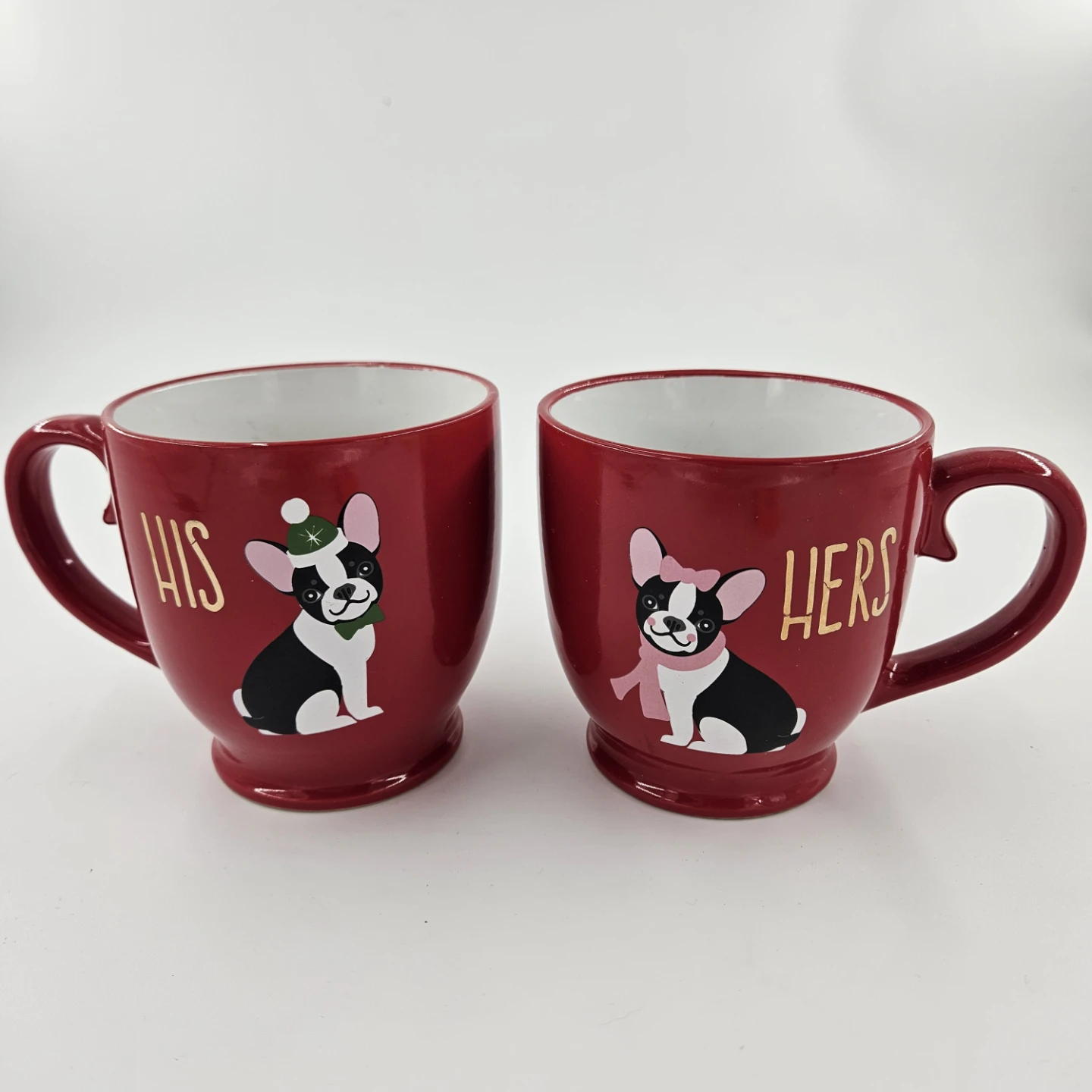 Boston Terrier HIS -HERS  Red Coffee Mugs 16 oz Bulldog Frenchie