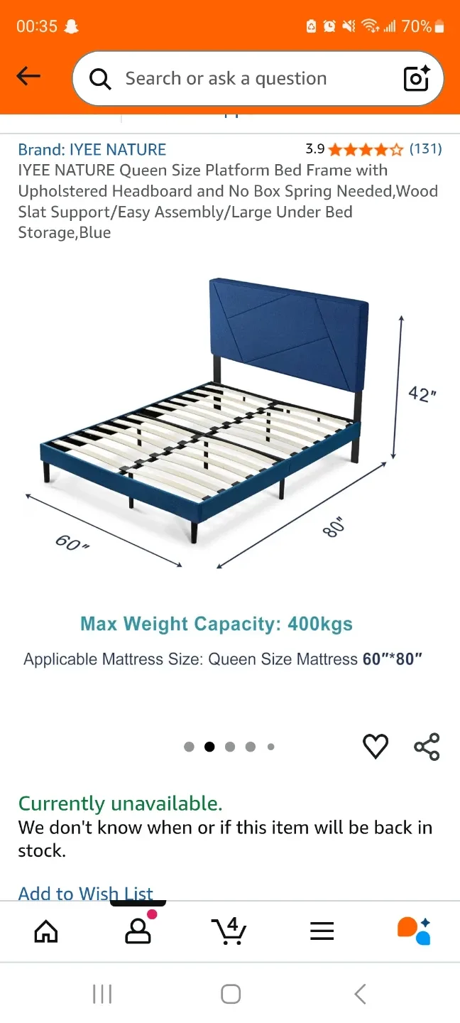 Blue headboard, bedframe