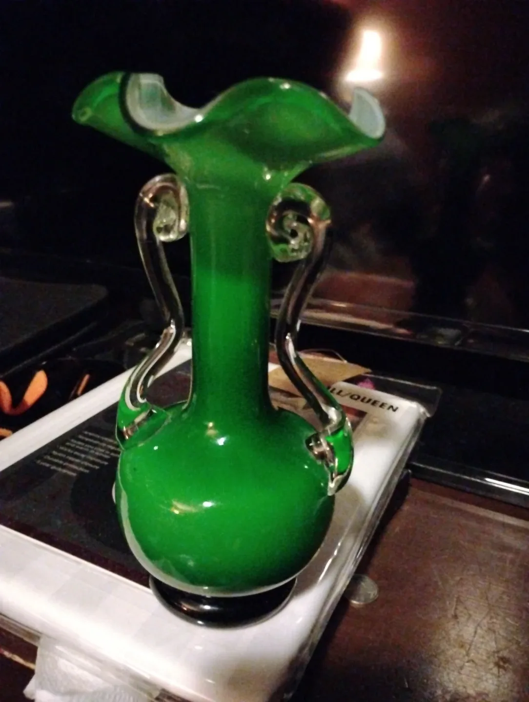 Very very old Green Glass Vase with Handles