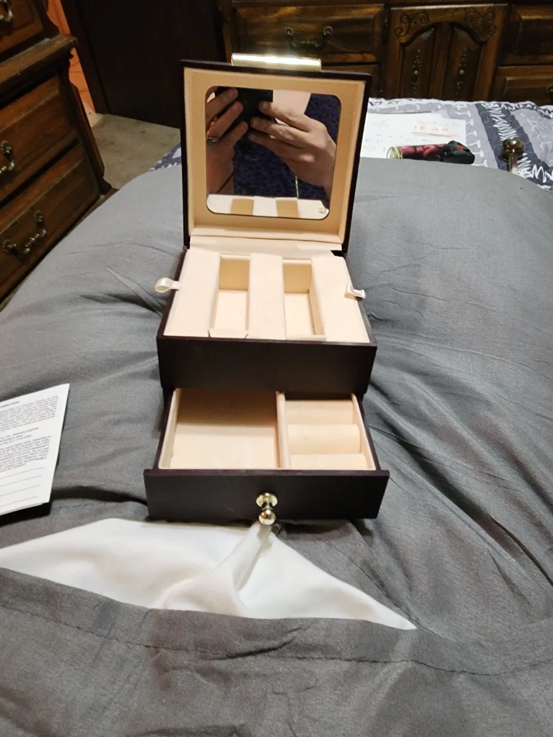Brown Wooden Jewelry Box with Mirror