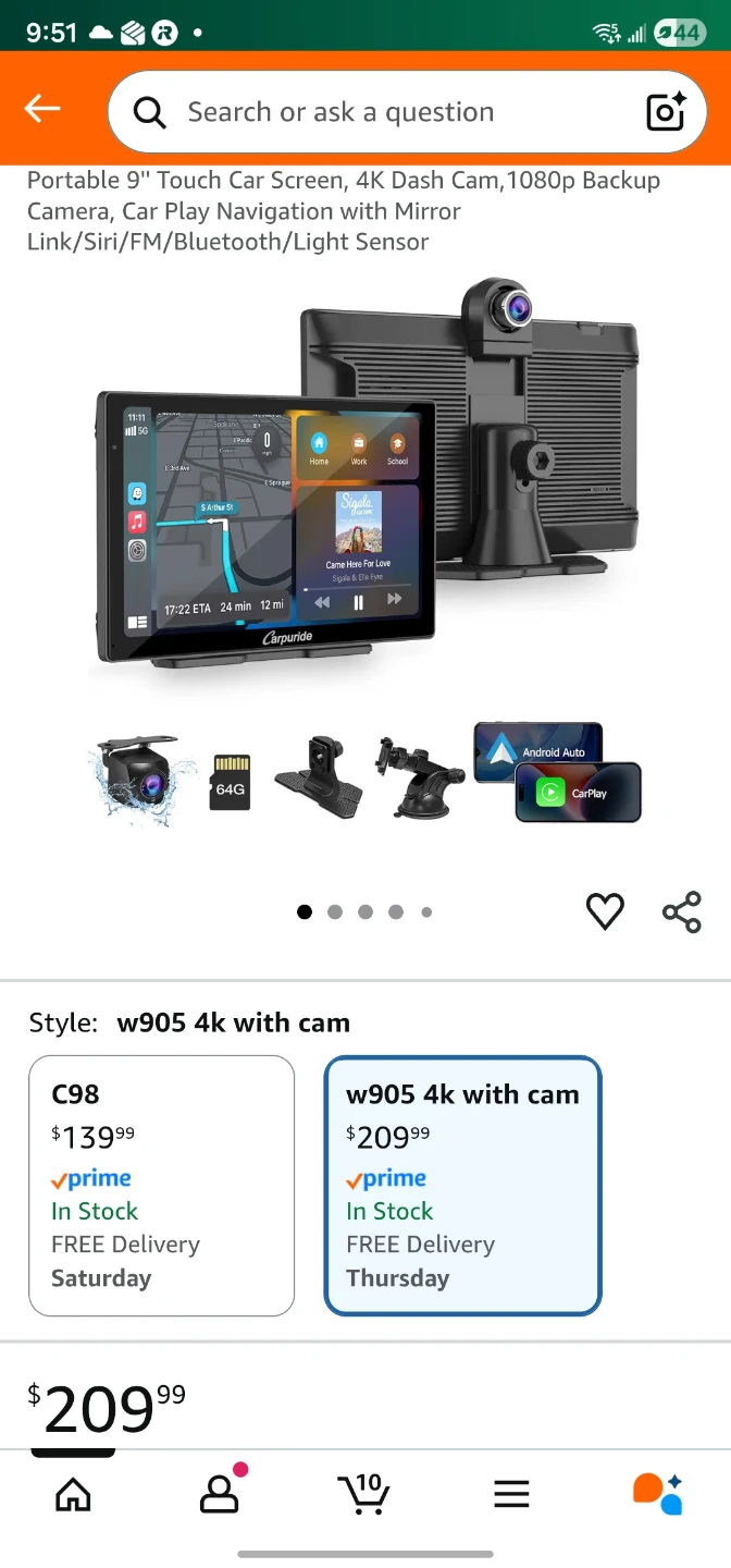 Carpuride 9" Touch Screen 4K Dash Cam - Carplay / Android auto
