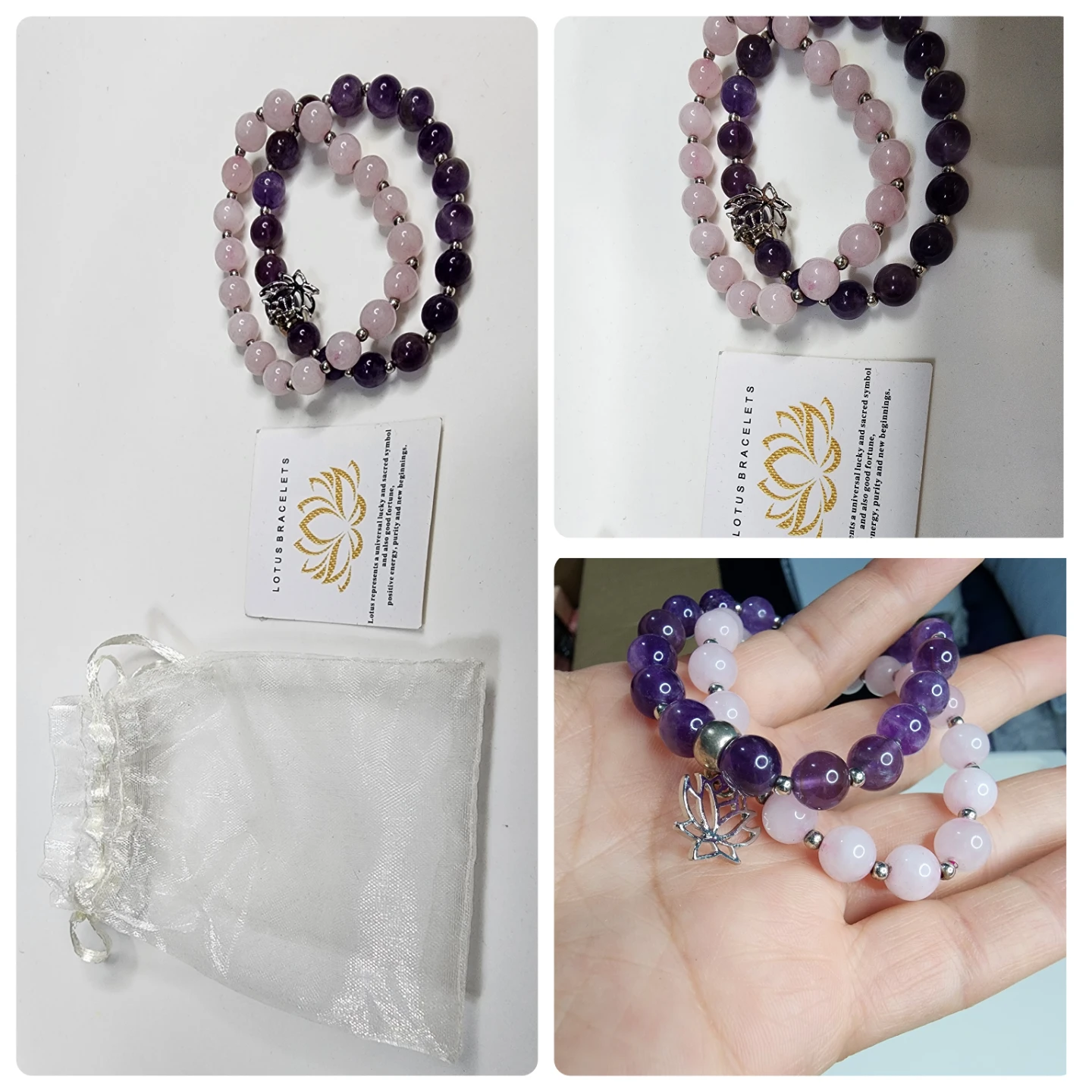Lotus Bracelets - Amethyst & Rose Quartz