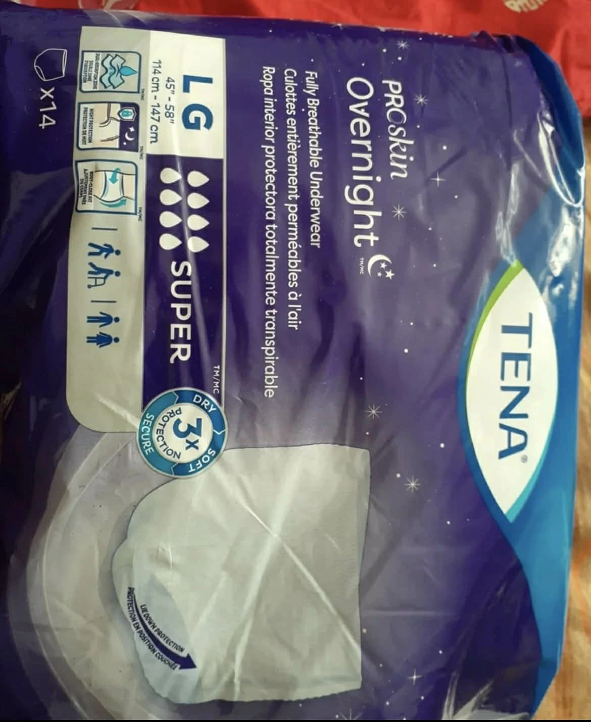 4 Bags 1 box TENA ProSkin Overnight Underwear - Large (20 total) - photo 2