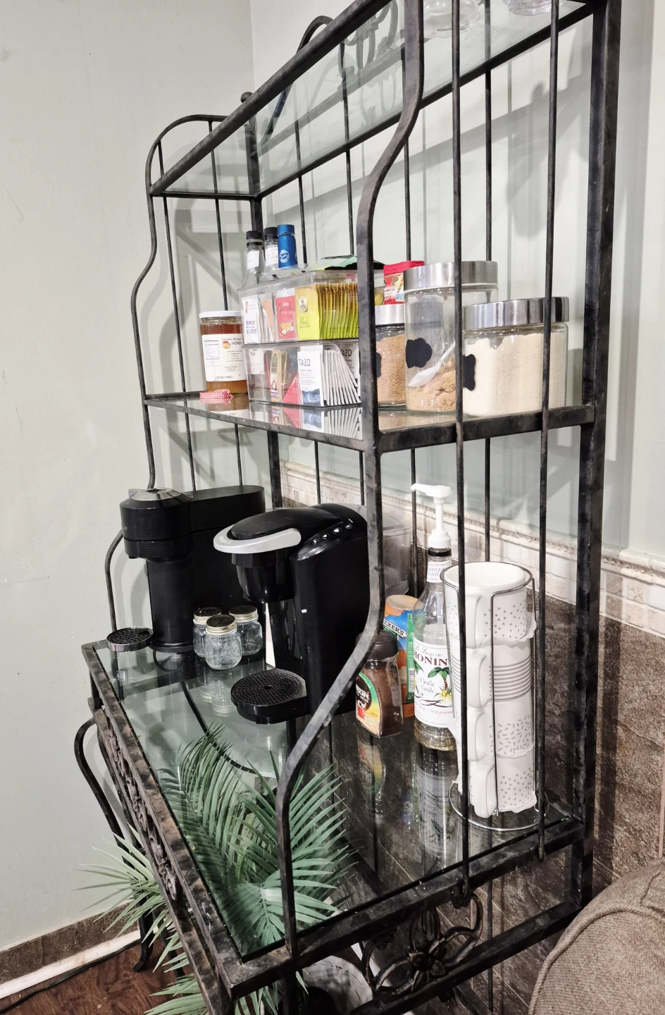 Metal Bakers Rack with Glass Shelves