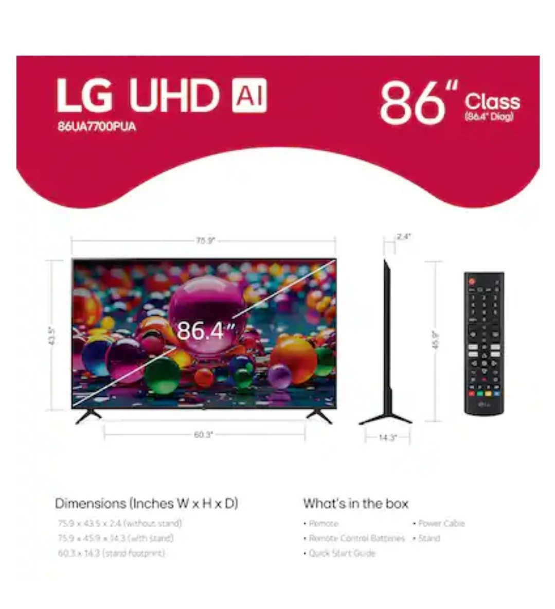 LG 86" Class UHD AI 4K Smart TV - 86UA75PUA - photo 3