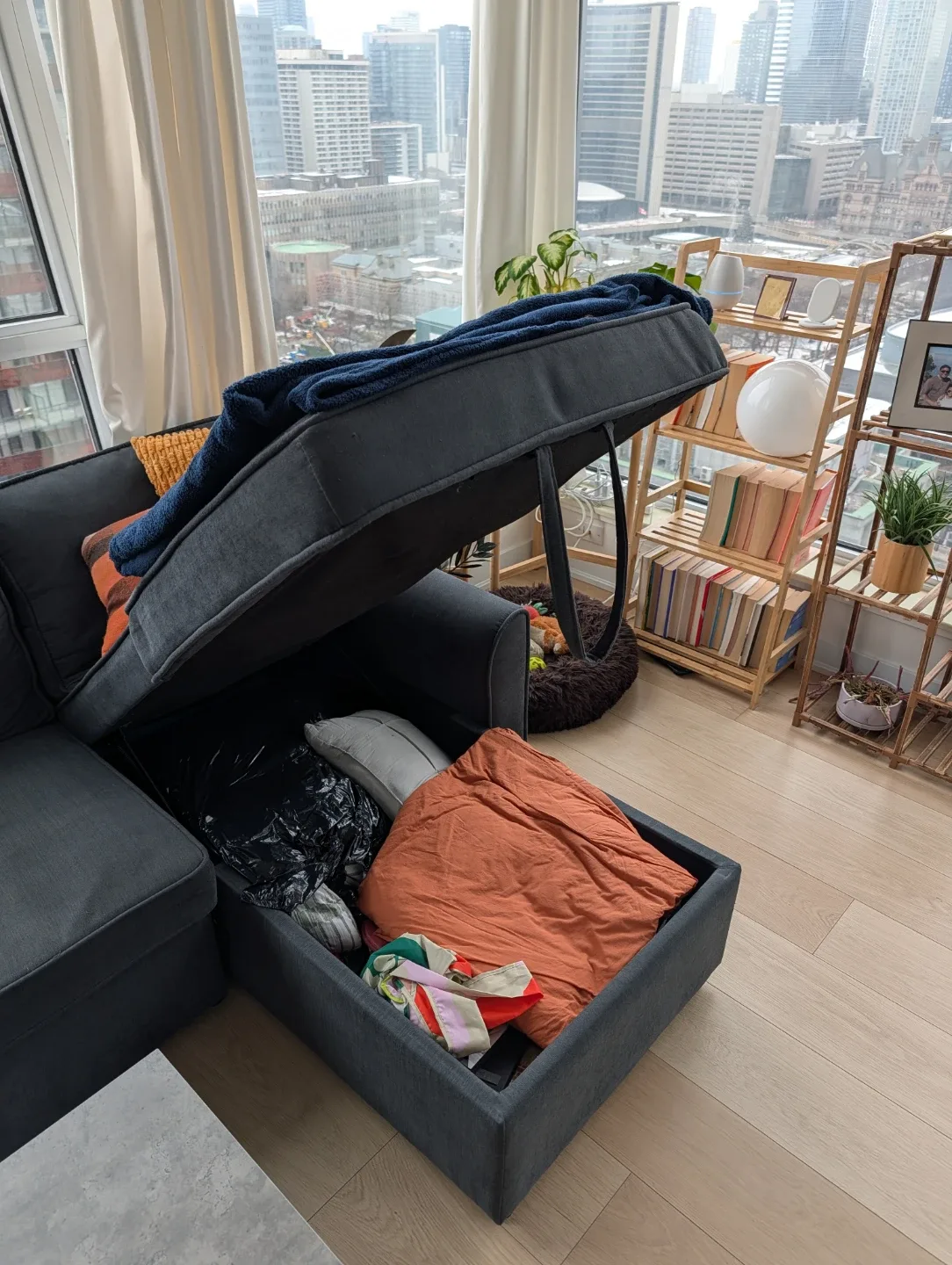 Grey Sectional (Pull out) Sofa with Storage image indicator(3)