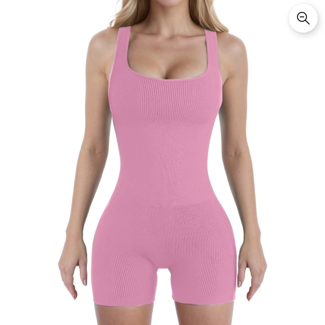 Pink Ribbed Yoga Bodysuit