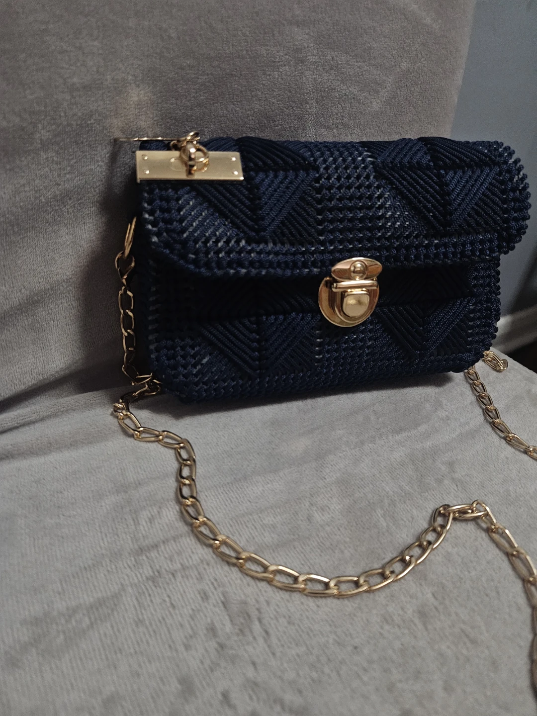 Handmade Woven Navy Blue Purse