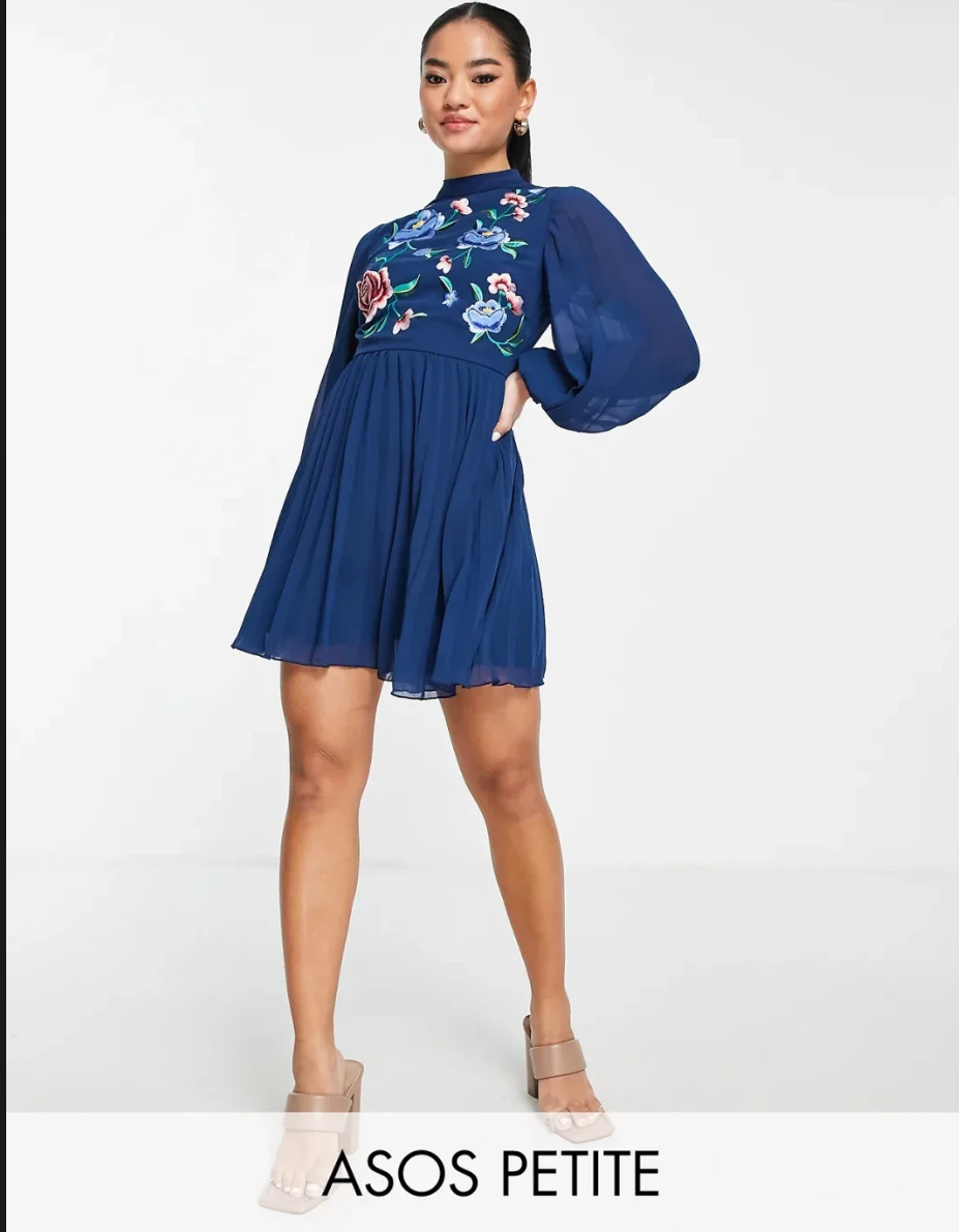 ASOS Petite size 6 New Blue Floral Embroidered Mini Dress