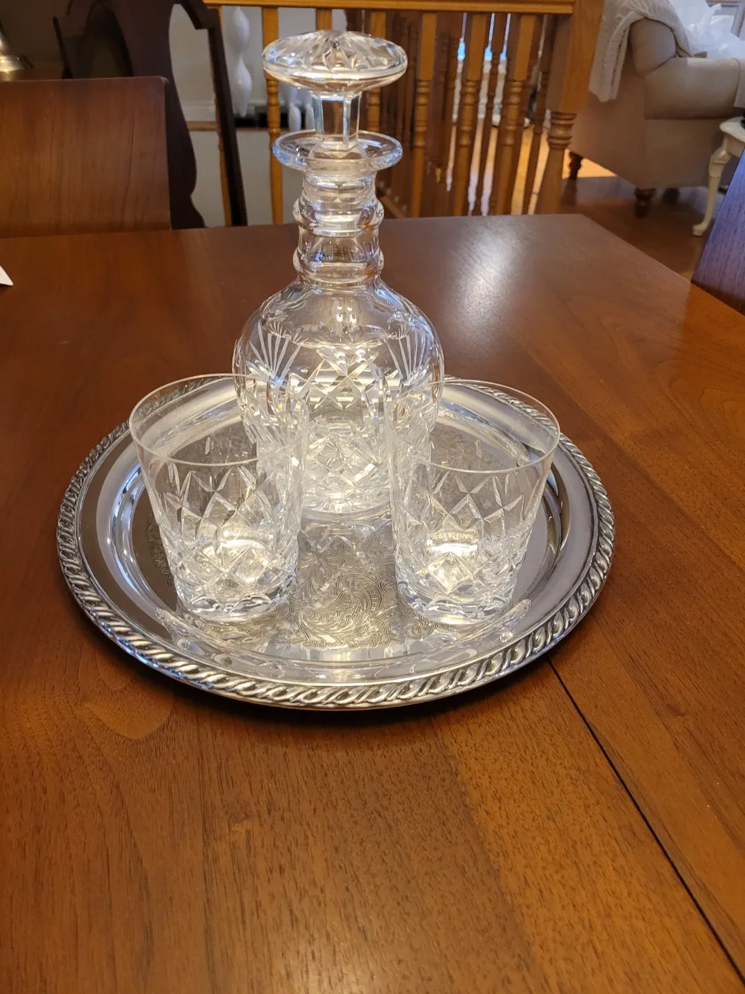 Crystal Decanter and Glasses Set w Tray