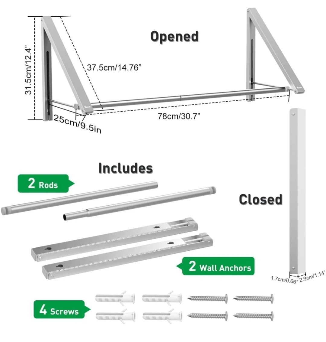 Anjuer Wall Mounted Folding Clothes Hanger - Silver - photo 2