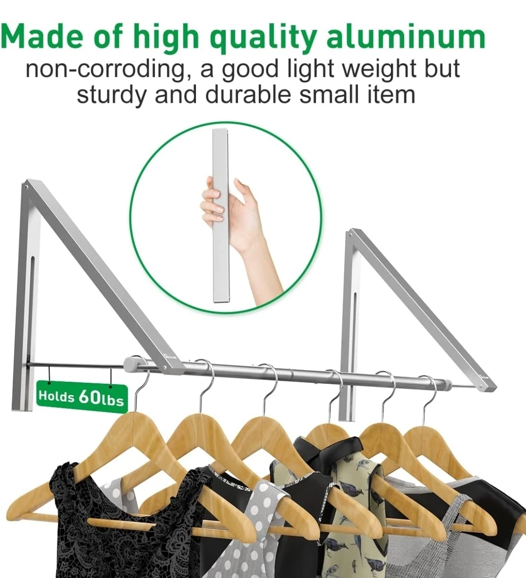Anjuer Wall Mounted Folding Clothes Hanger - Silver - photo 3